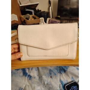 Vera Bradley White Leather Wallet Clutch Envelope Snap Minimalist